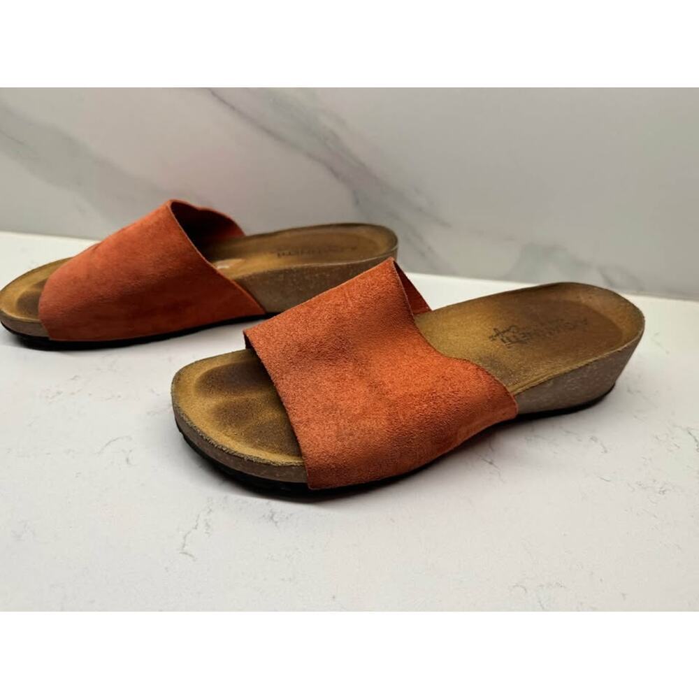 A. Giannetti Size 8.5 Orange Suede Leather Cork Wedge Heel Slides Made in Italy - Picture 4 of 7